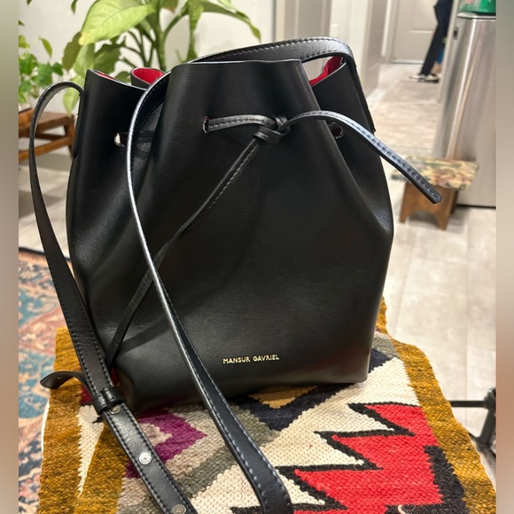 Mansur Gavriel Black Bucket Bag Red Interior + Pouch | Like New